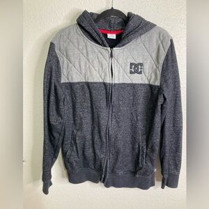 Vintage Y2K DC Shoes Black/Grey Quilted Zip Up Hoodie Size L Grunge Skater